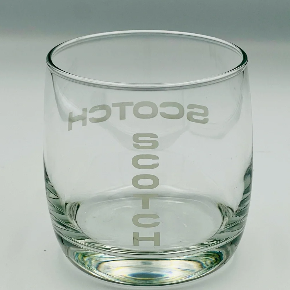 SCOTCH Etched Rocks Glass Clear Lowball Whiskey Tumbler‎ 3.5 Inch Barware